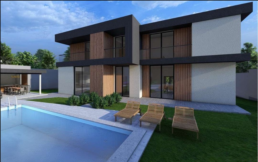 Modern residence with pool, terrace and landscaped outdoor living area